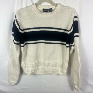 Classic White and Navy Striped Crew Neck 100% Cotton Sweater